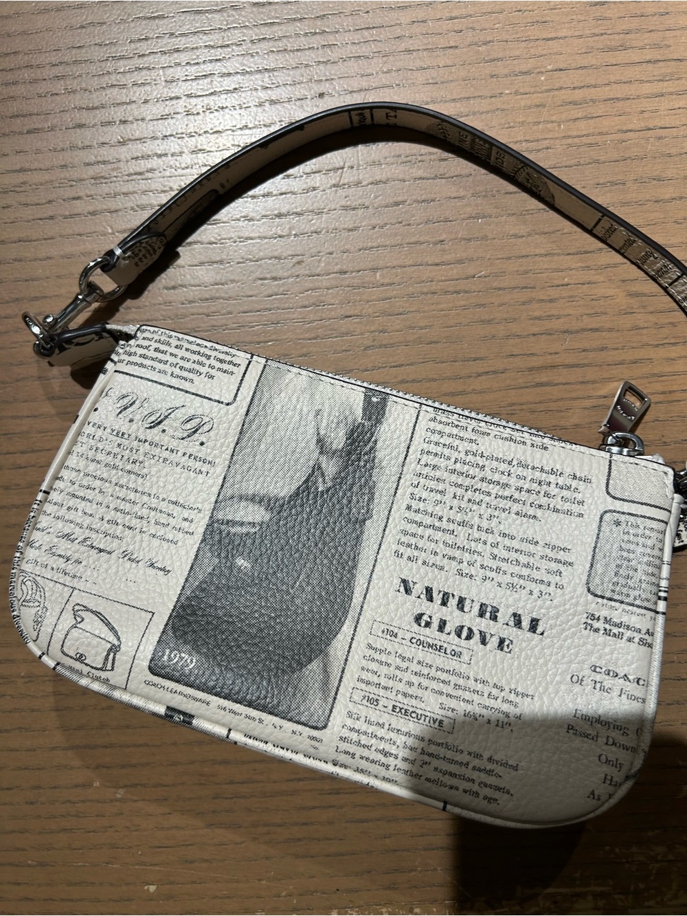 Coach Mini Wristlet in White and Black Newspaper Print new